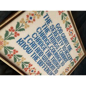 Vintage Serenity Prayer Cross Stitch Framed Finished Piece Large Wall Art